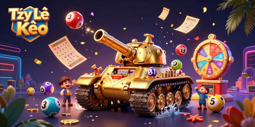 Experience the excitement of Tỷ Lệ Kèo with this vibrant 3D casino scene filled with dynamic game elements.