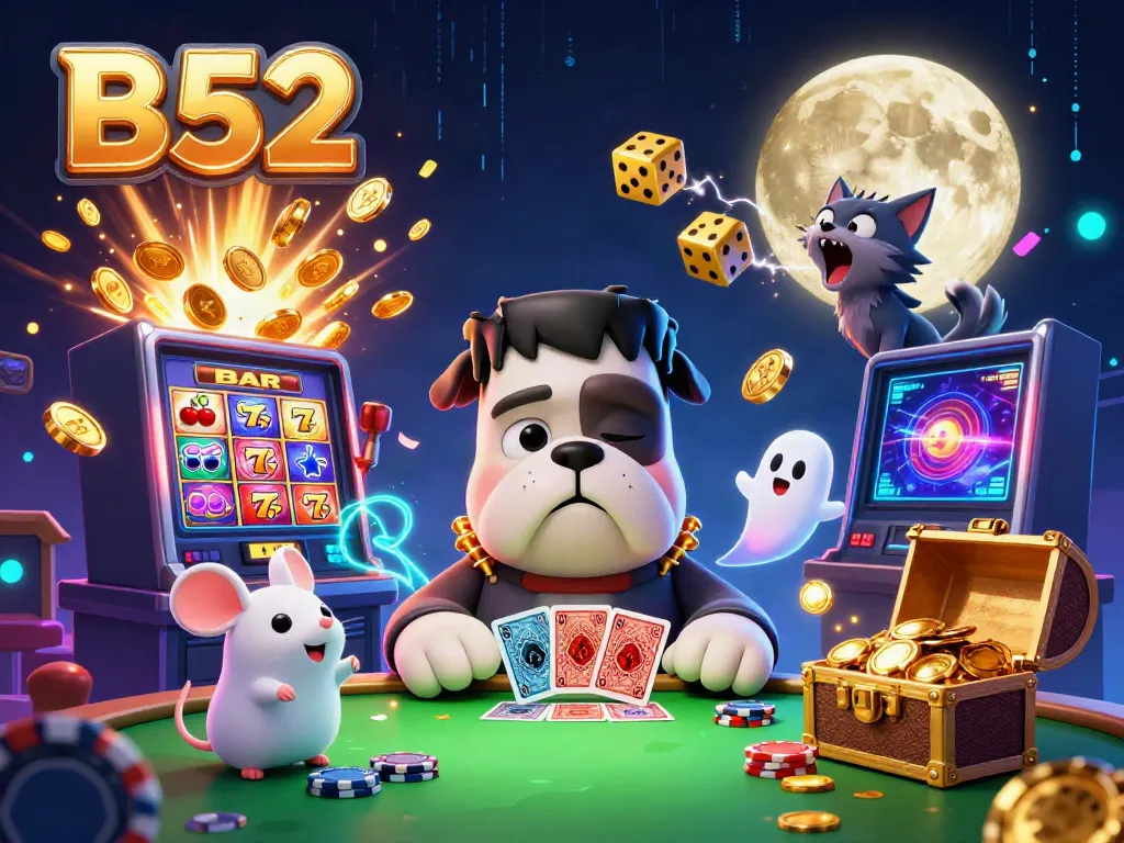 B52 offers interactive gaming with a dynamic atmosphere, featuring unique characters and vibrant casino elements.