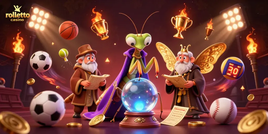 Experience the magic of rolletto casino with vibrant characters and dynamic gaming elements in an engaging illustration.