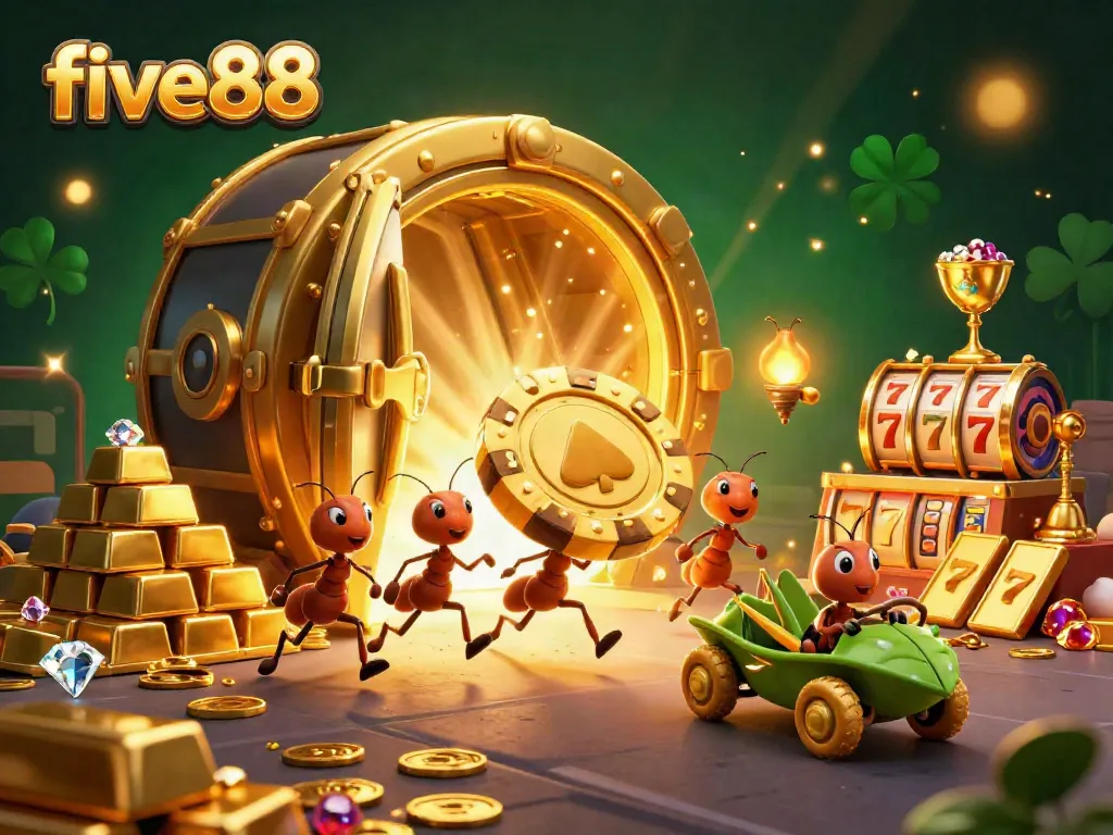 Ants execute a heist in five88 as they carry a massive poker chip through a tunnel