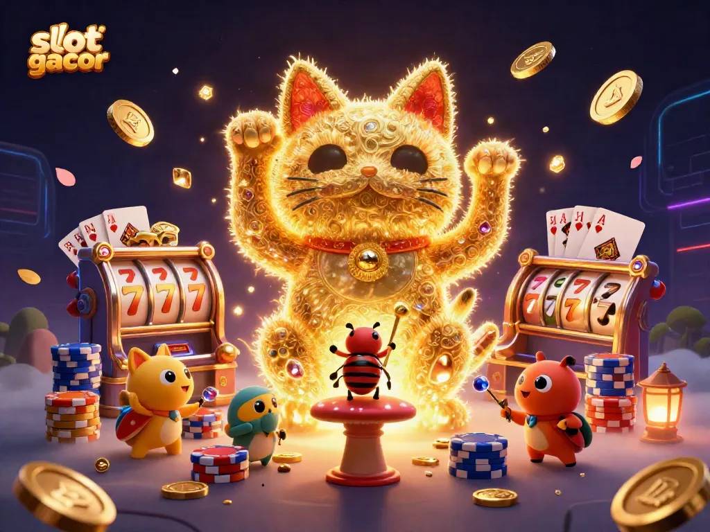 Experience the excitement of slot gacor with our dynamic illustration featuring casino-themed characters and vibrant visuals.