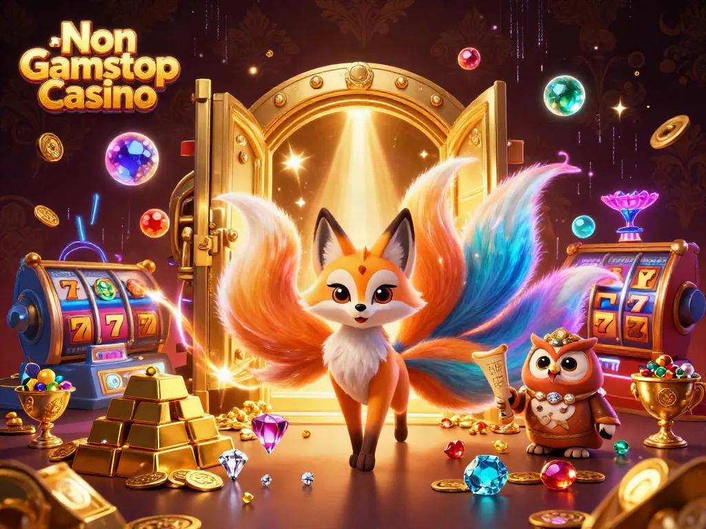 Experience the thrill of Non Gamstop Casino with vibrant characters and casino elements in a dynamic scene.