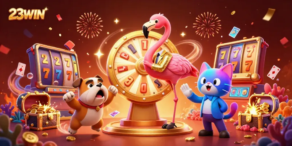 Win big with 23WIN at this vibrant casino-themed game show filled with excitement.