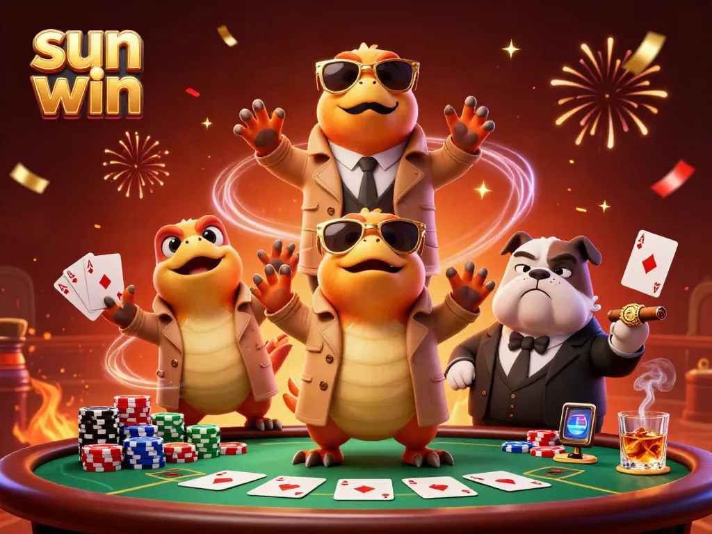 Experience excitement at sun win casino with raptors in a trench coat entering a VIP lounge.