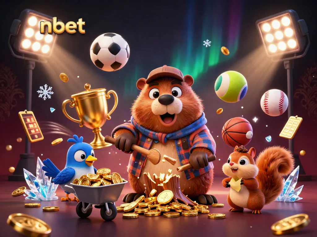 Engage with nbet's thrilling games in a vibrant, gold coin-filled casino illustration.