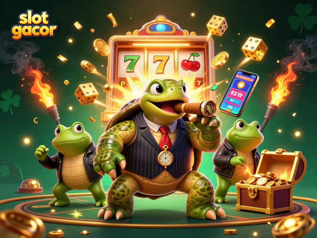 Experience the excitement of slot gacor in a vibrant casino scene with animated characters and jackpot explosions.