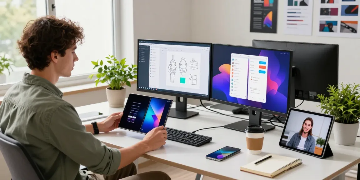 Samsung Galaxy Z TriFold displayed in a modern tech office, showcasing innovative mobile technology.