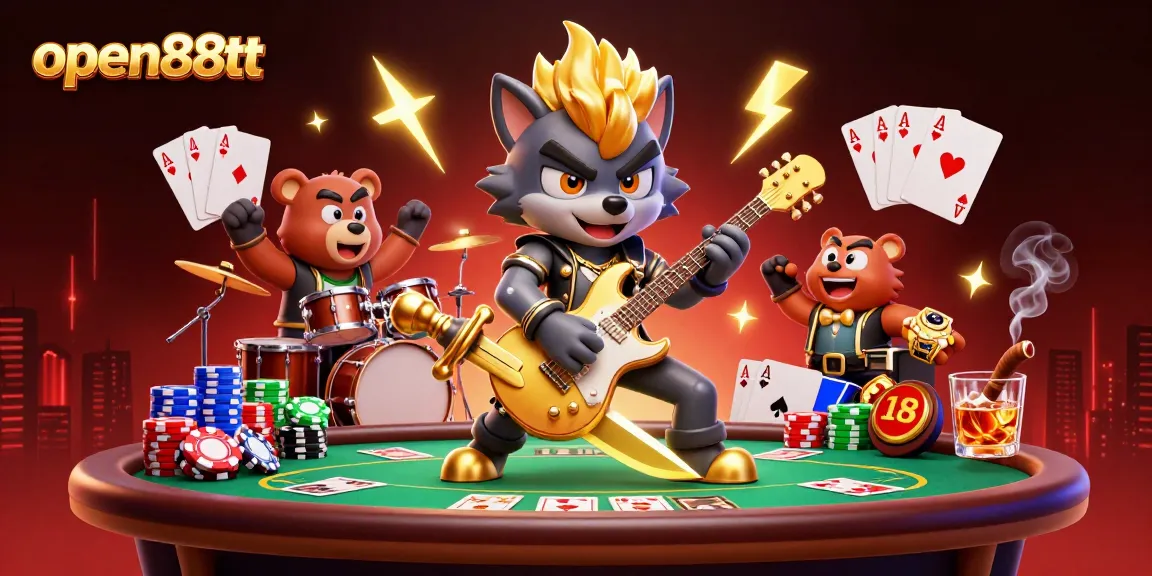 Experience thrilling gaming action at open88tt with vibrant 3D characters on a casino stage.