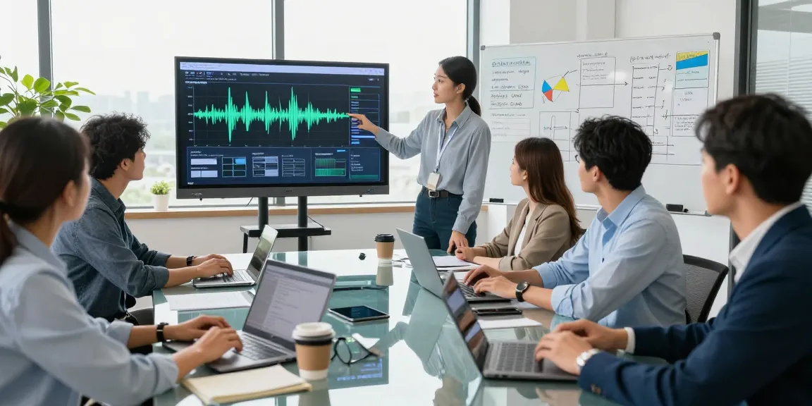 Team discussing call recording solutions for business efficiency in a modern office.
