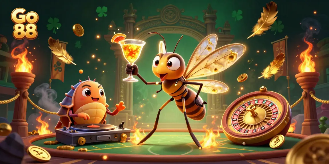 Experience thrilling gaming at Go 88 with a lively 3D scene featuring casino elements and characters.