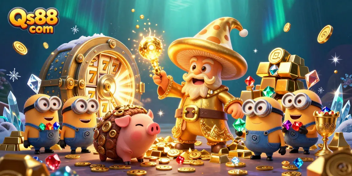 Experience the thrill of Qs88 com with vibrant characters and treasures in a magical casino adventure.