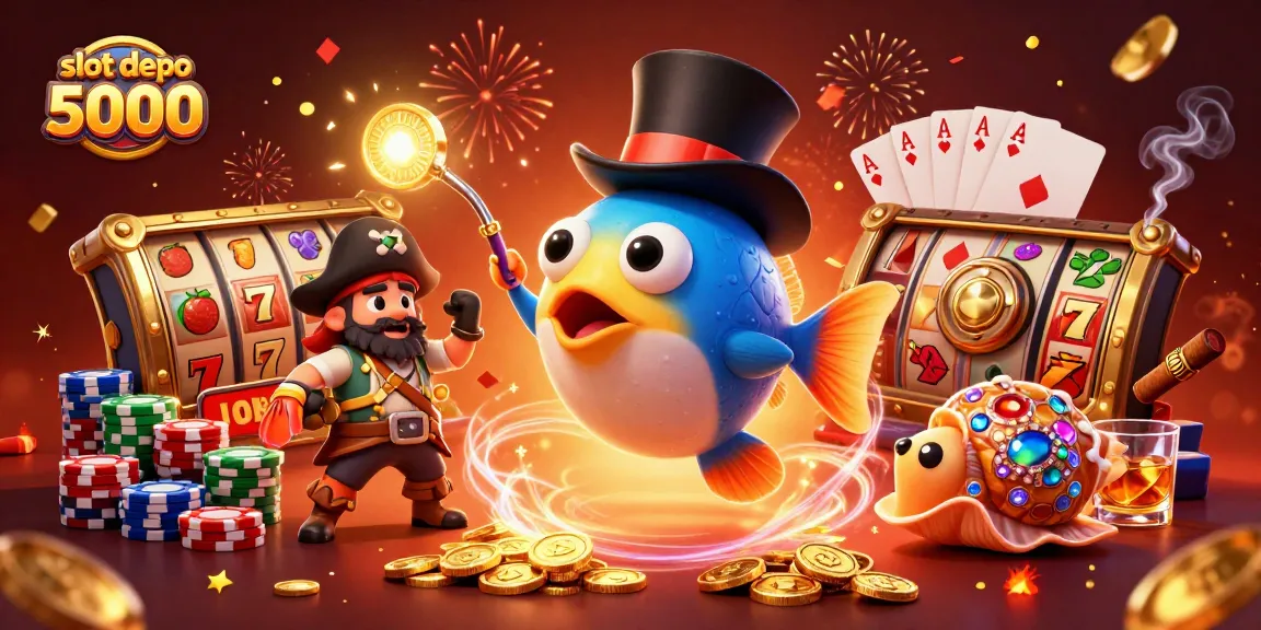 Experience the excitement of slot depo 5000 with vibrant characters and dynamic gambling elements.