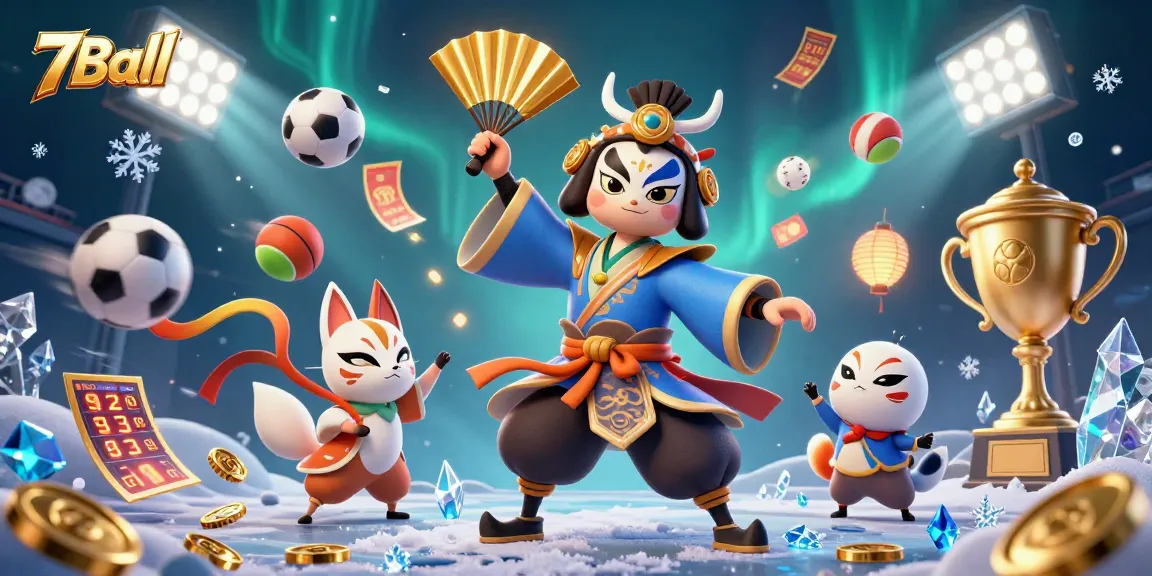 Experience thrilling gameplay with 7Ball's vibrant 3D casino scene showcasing dynamic sports and gaming elements.
